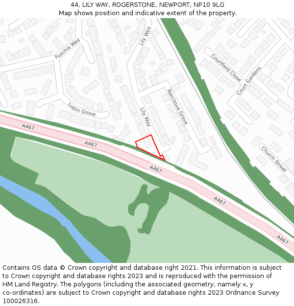 44, LILY WAY, ROGERSTONE, NEWPORT, NP10 9LG: Location map and indicative extent of plot