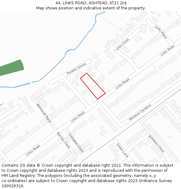 44, LINKS ROAD, ASHTEAD, KT21 2HJ: Location map and indicative extent of plot