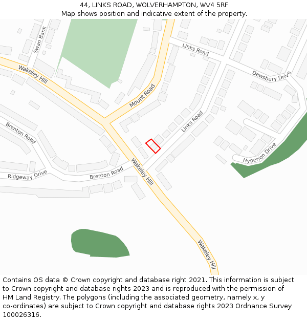44, LINKS ROAD, WOLVERHAMPTON, WV4 5RF: Location map and indicative extent of plot