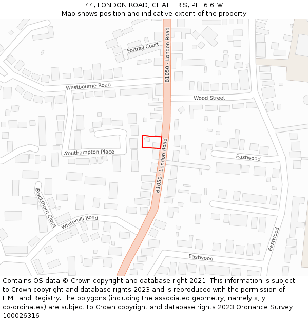 44, LONDON ROAD, CHATTERIS, PE16 6LW: Location map and indicative extent of plot