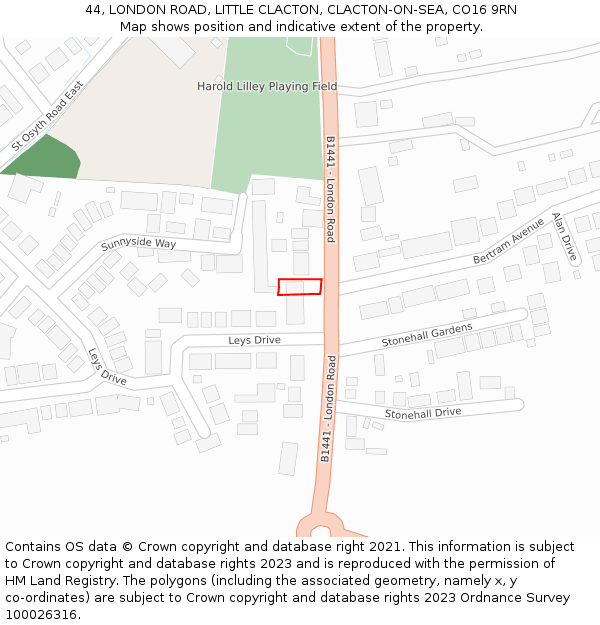 44, LONDON ROAD, LITTLE CLACTON, CLACTON-ON-SEA, CO16 9RN: Location map and indicative extent of plot