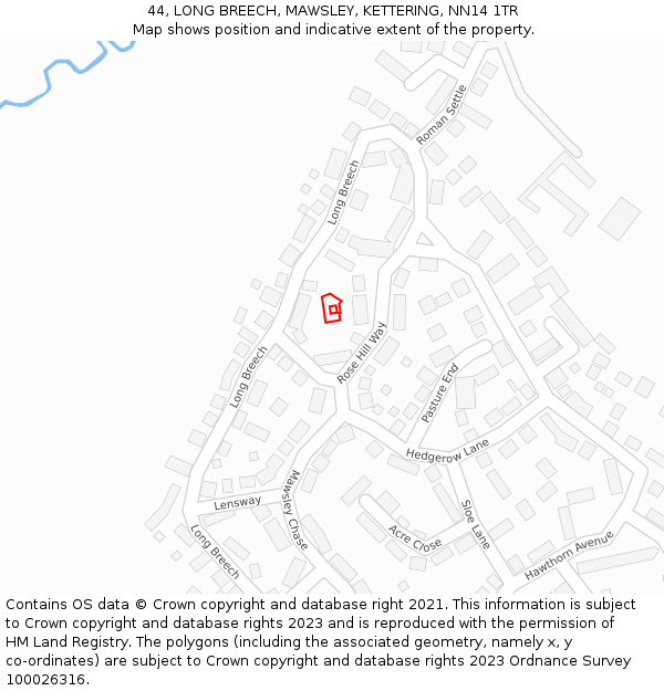 44, LONG BREECH, MAWSLEY, KETTERING, NN14 1TR: Location map and indicative extent of plot