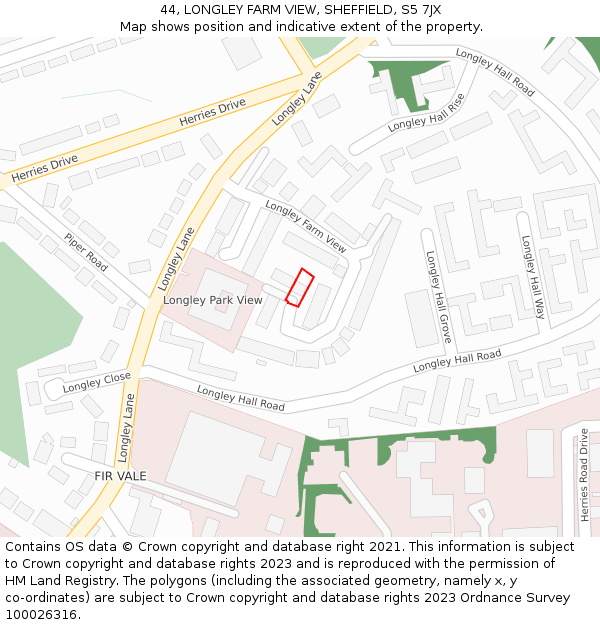 44, LONGLEY FARM VIEW, SHEFFIELD, S5 7JX: Location map and indicative extent of plot