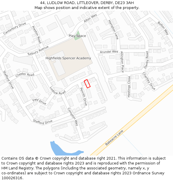 44, LUDLOW ROAD, LITTLEOVER, DERBY, DE23 3AH: Location map and indicative extent of plot