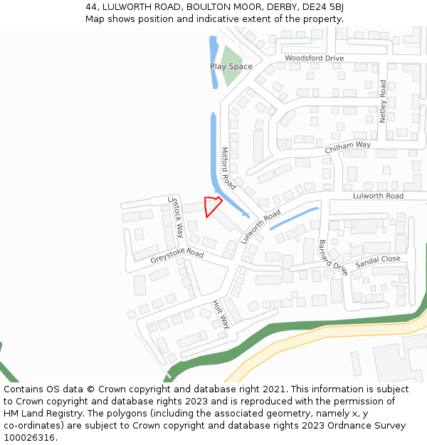 44, LULWORTH ROAD, BOULTON MOOR, DERBY, DE24 5BJ: Location map and indicative extent of plot