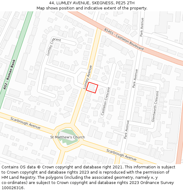44, LUMLEY AVENUE, SKEGNESS, PE25 2TH: Location map and indicative extent of plot