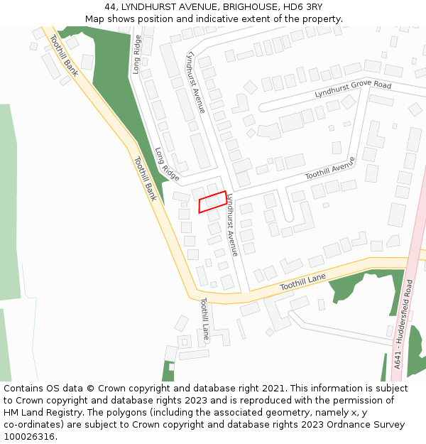 44, LYNDHURST AVENUE, BRIGHOUSE, HD6 3RY: Location map and indicative extent of plot