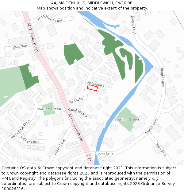 44, MAIDENHILLS, MIDDLEWICH, CW10 9PJ: Location map and indicative extent of plot