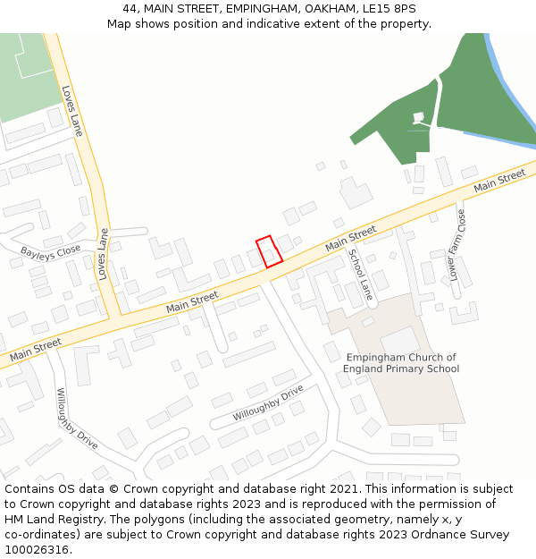 44, MAIN STREET, EMPINGHAM, OAKHAM, LE15 8PS: Location map and indicative extent of plot