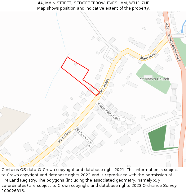 44, MAIN STREET, SEDGEBERROW, EVESHAM, WR11 7UF: Location map and indicative extent of plot