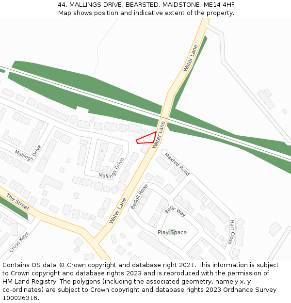 44, MALLINGS DRIVE, BEARSTED, MAIDSTONE, ME14 4HF: Location map and indicative extent of plot