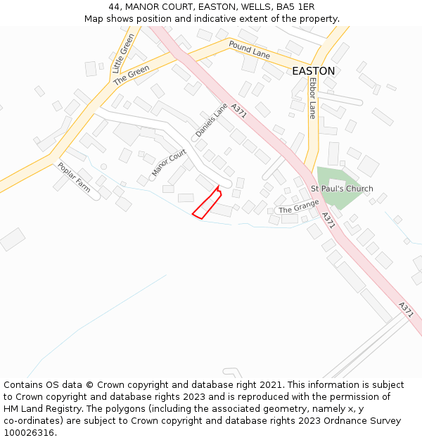 44, MANOR COURT, EASTON, WELLS, BA5 1ER: Location map and indicative extent of plot