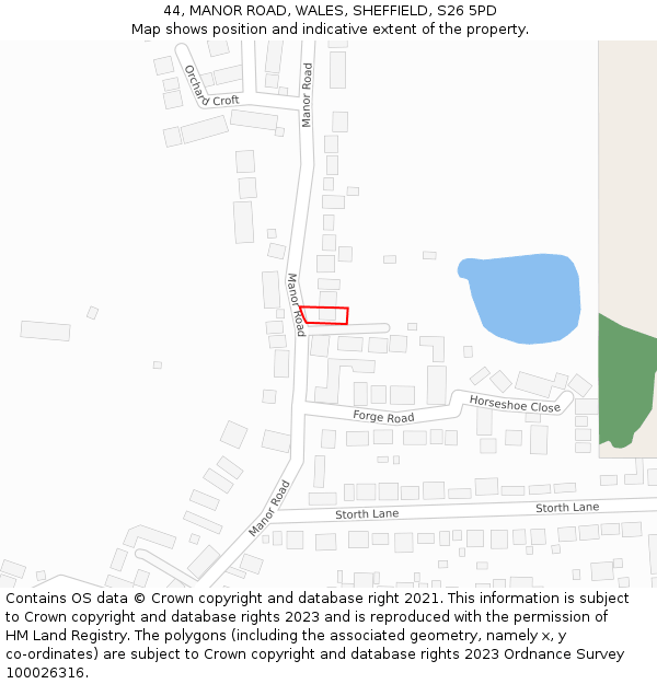 44, MANOR ROAD, WALES, SHEFFIELD, S26 5PD: Location map and indicative extent of plot