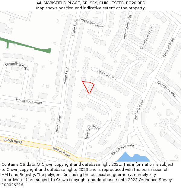 44, MARISFIELD PLACE, SELSEY, CHICHESTER, PO20 0PD: Location map and indicative extent of plot