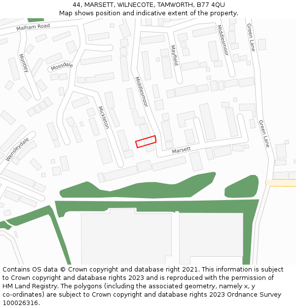 44, MARSETT, WILNECOTE, TAMWORTH, B77 4QU: Location map and indicative extent of plot