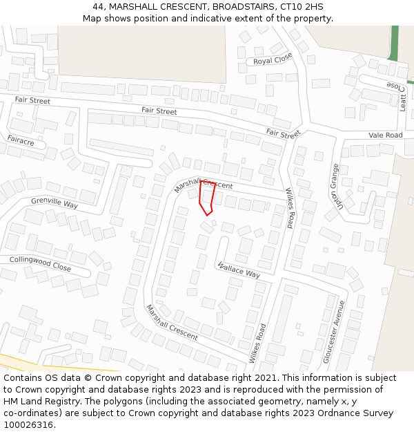 44, MARSHALL CRESCENT, BROADSTAIRS, CT10 2HS: Location map and indicative extent of plot