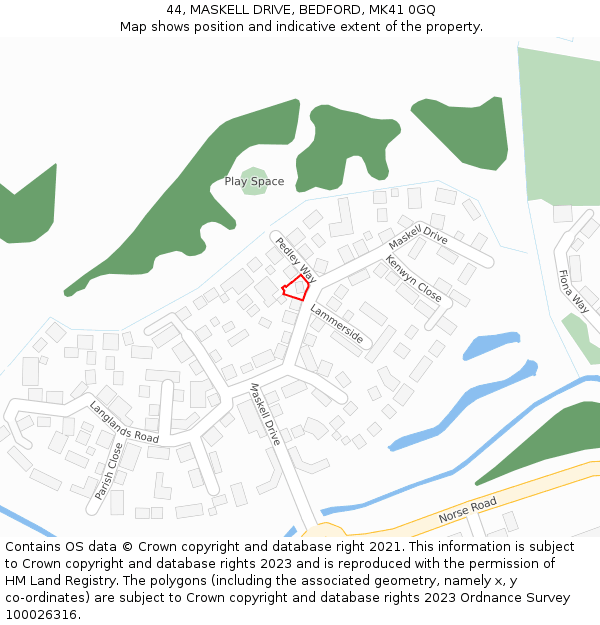 44, MASKELL DRIVE, BEDFORD, MK41 0GQ: Location map and indicative extent of plot