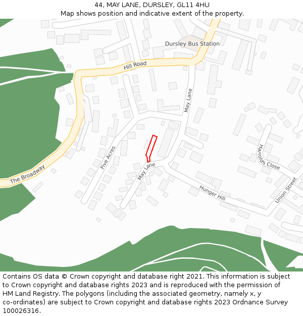 44, MAY LANE, DURSLEY, GL11 4HU: Location map and indicative extent of plot