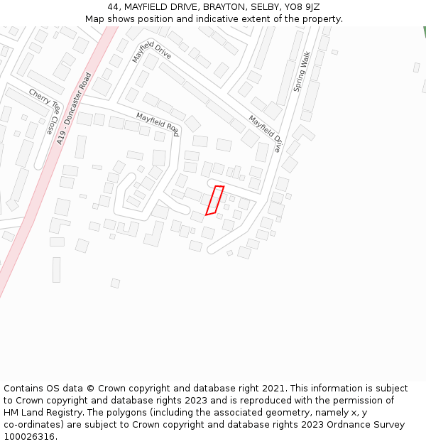 44, MAYFIELD DRIVE, BRAYTON, SELBY, YO8 9JZ: Location map and indicative extent of plot