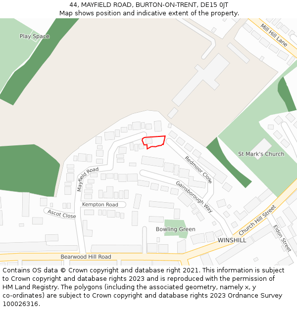 44, MAYFIELD ROAD, BURTON-ON-TRENT, DE15 0JT: Location map and indicative extent of plot