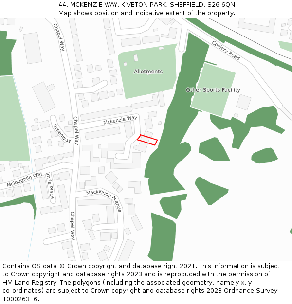 44, MCKENZIE WAY, KIVETON PARK, SHEFFIELD, S26 6QN: Location map and indicative extent of plot