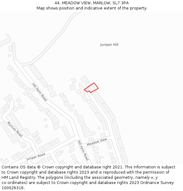 44, MEADOW VIEW, MARLOW, SL7 3PA: Location map and indicative extent of plot