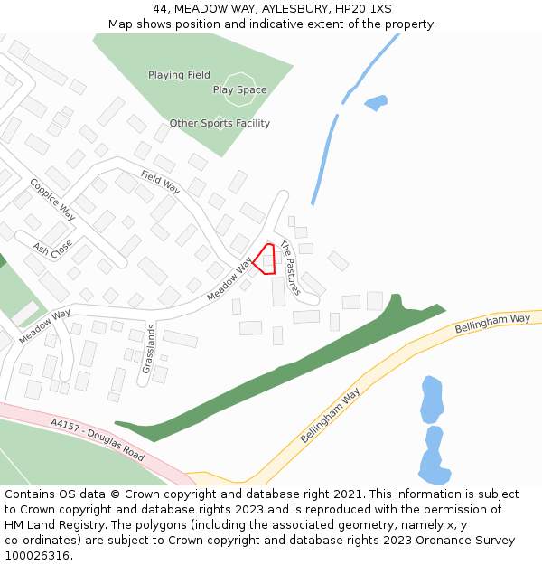 44, MEADOW WAY, AYLESBURY, HP20 1XS: Location map and indicative extent of plot
