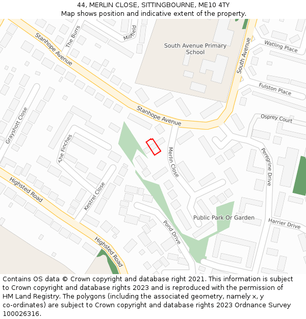 44, MERLIN CLOSE, SITTINGBOURNE, ME10 4TY: Location map and indicative extent of plot