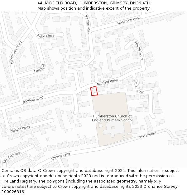 44, MIDFIELD ROAD, HUMBERSTON, GRIMSBY, DN36 4TH: Location map and indicative extent of plot
