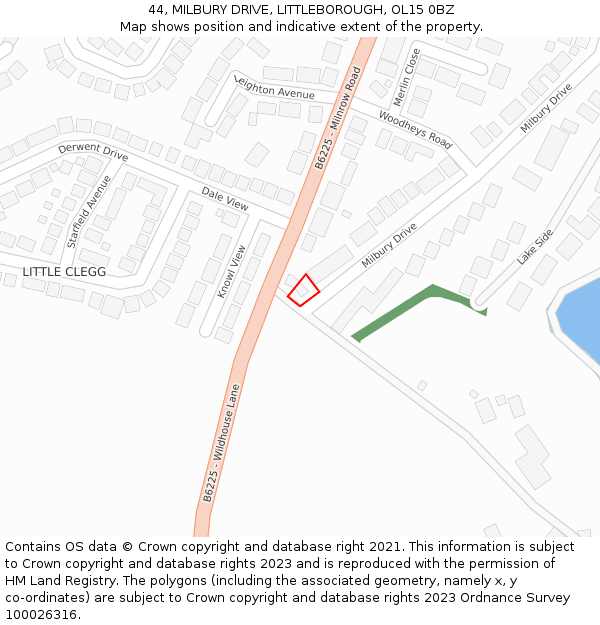 44, MILBURY DRIVE, LITTLEBOROUGH, OL15 0BZ: Location map and indicative extent of plot