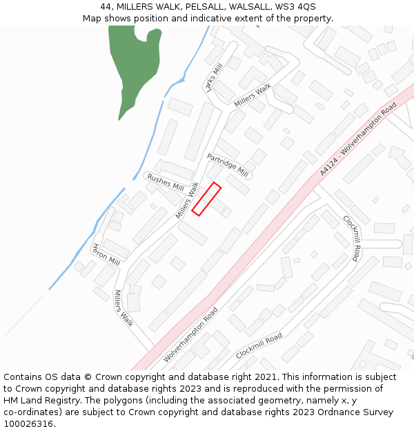 44, MILLERS WALK, PELSALL, WALSALL, WS3 4QS: Location map and indicative extent of plot