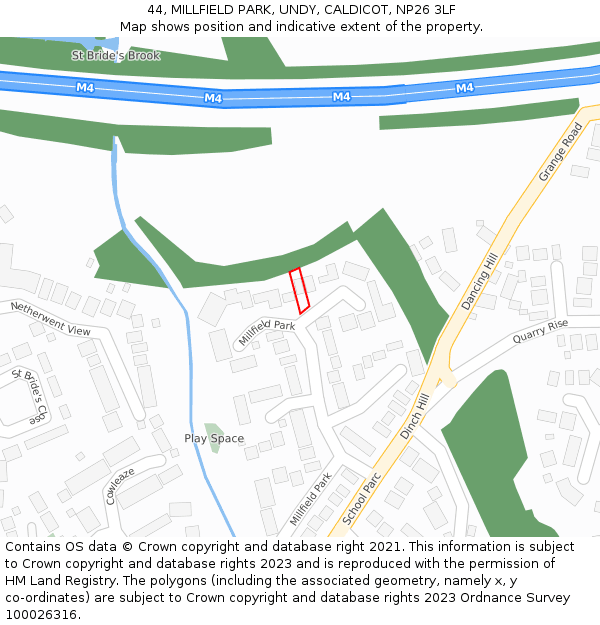 44, MILLFIELD PARK, UNDY, CALDICOT, NP26 3LF: Location map and indicative extent of plot