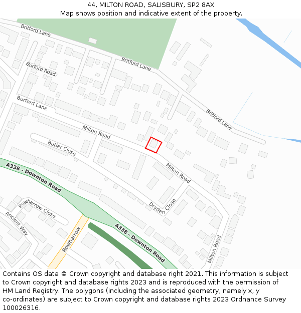 44, MILTON ROAD, SALISBURY, SP2 8AX: Location map and indicative extent of plot