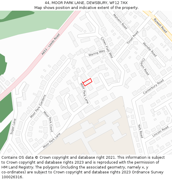 44, MOOR PARK LANE, DEWSBURY, WF12 7AX: Location map and indicative extent of plot
