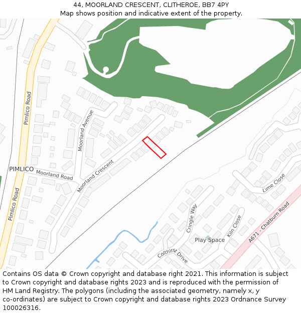 44, MOORLAND CRESCENT, CLITHEROE, BB7 4PY: Location map and indicative extent of plot