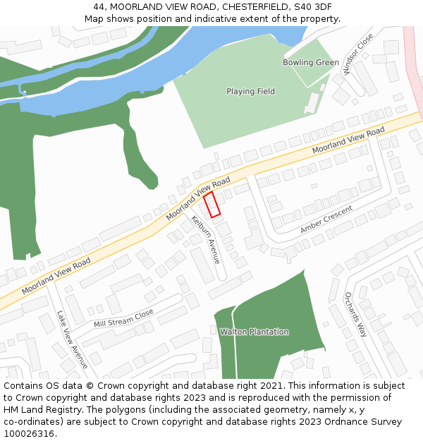 44, MOORLAND VIEW ROAD, CHESTERFIELD, S40 3DF: Location map and indicative extent of plot