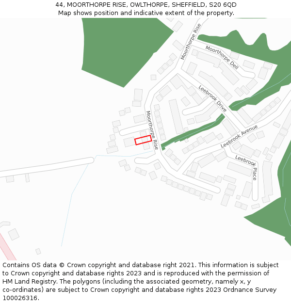 44, MOORTHORPE RISE, OWLTHORPE, SHEFFIELD, S20 6QD: Location map and indicative extent of plot