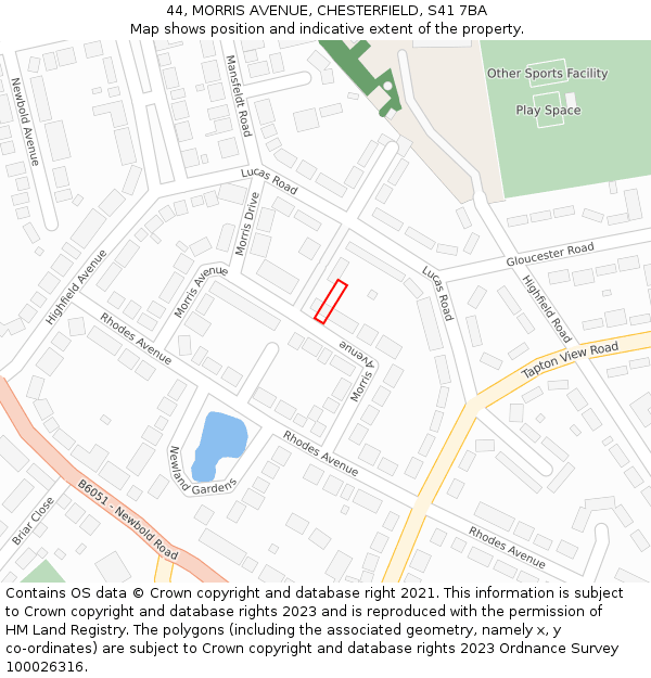 44, MORRIS AVENUE, CHESTERFIELD, S41 7BA: Location map and indicative extent of plot