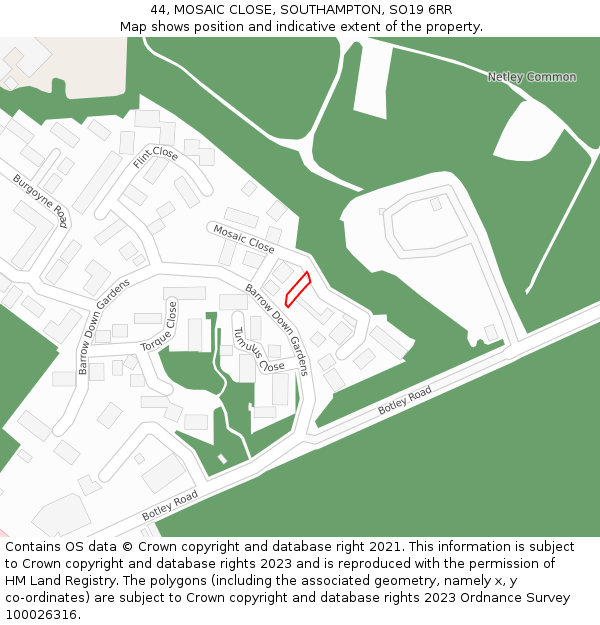 44, MOSAIC CLOSE, SOUTHAMPTON, SO19 6RR: Location map and indicative extent of plot