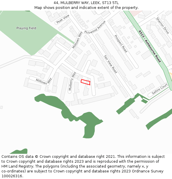 44, MULBERRY WAY, LEEK, ST13 5TL: Location map and indicative extent of plot
