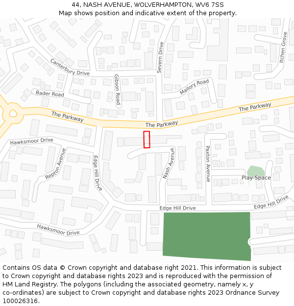 44, NASH AVENUE, WOLVERHAMPTON, WV6 7SS: Location map and indicative extent of plot
