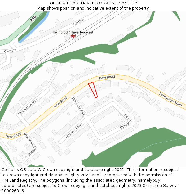 44, NEW ROAD, HAVERFORDWEST, SA61 1TY: Location map and indicative extent of plot