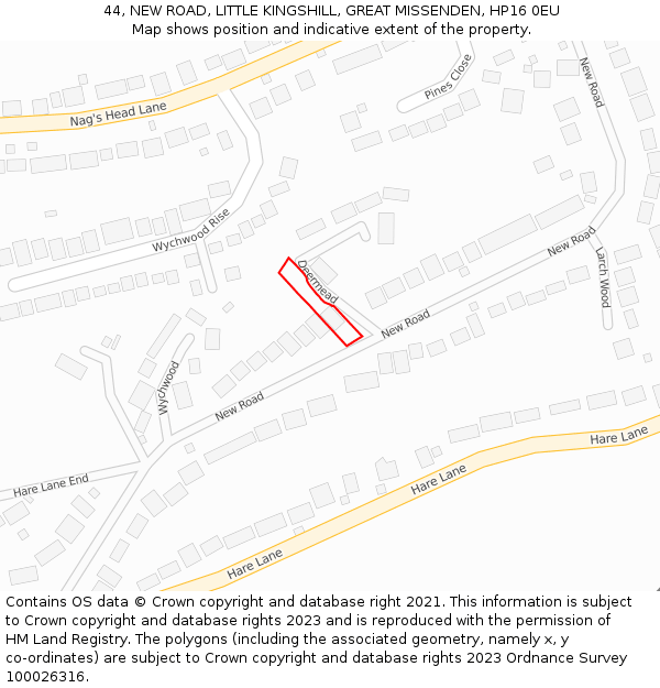 44, NEW ROAD, LITTLE KINGSHILL, GREAT MISSENDEN, HP16 0EU: Location map and indicative extent of plot