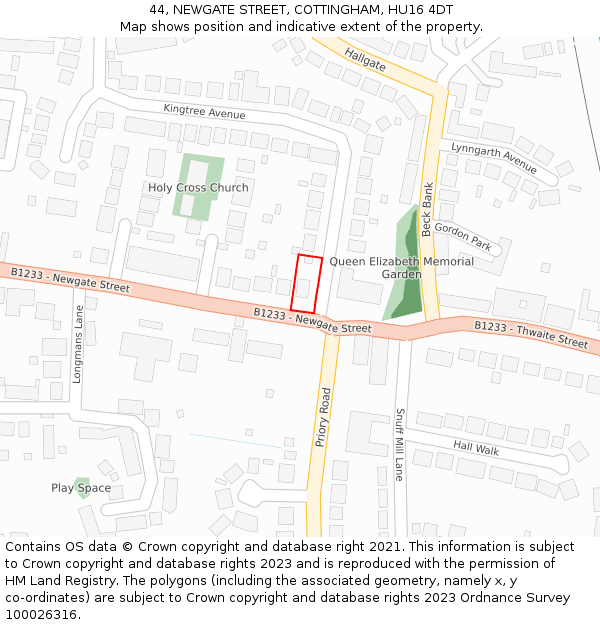 44, NEWGATE STREET, COTTINGHAM, HU16 4DT: Location map and indicative extent of plot