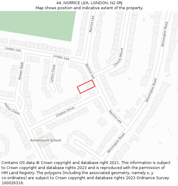 44, NORRICE LEA, LONDON, N2 0RJ: Location map and indicative extent of plot