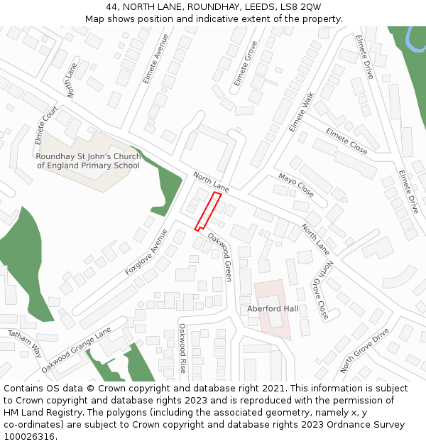44, NORTH LANE, ROUNDHAY, LEEDS, LS8 2QW: Location map and indicative extent of plot