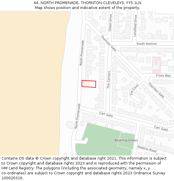 44, NORTH PROMENADE, THORNTON-CLEVELEYS, FY5 1LN: Location map and indicative extent of plot