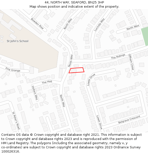 44, NORTH WAY, SEAFORD, BN25 3HP: Location map and indicative extent of plot