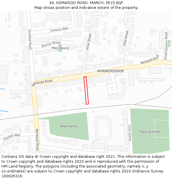 44, NORWOOD ROAD, MARCH, PE15 8QF: Location map and indicative extent of plot