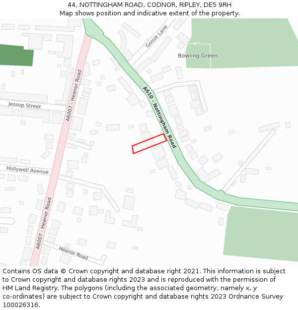 44, NOTTINGHAM ROAD, CODNOR, RIPLEY, DE5 9RH: Location map and indicative extent of plot